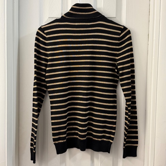 Lauren Ralph Lauren Petite XS Black Gold Metallic Striped Turtleneck Sweater LRL - Picture 2 of 5